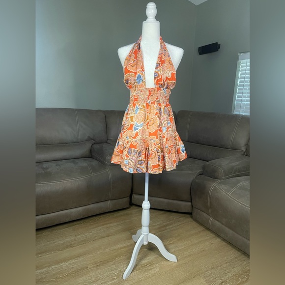 NWT Misa Los Angeles Tula Halter Convertible Mini Dress Tangerina Flora Sz M - Picture 12 of 15